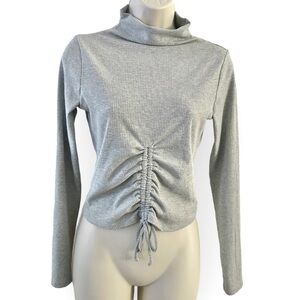 Lush ribbed mock turtle neck long sleeve crop top heathered gray size S casual